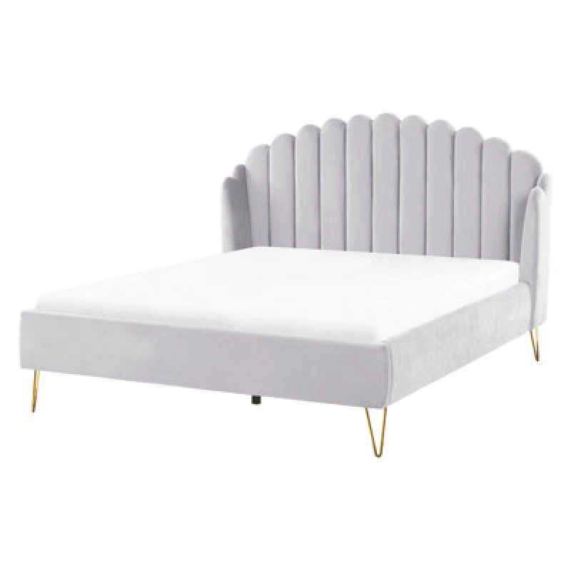 Image of Beliani Bed Velvet Ambillou 160 X 200 Cm (Eu King Size) Light Grey