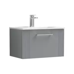 Image of Deco Satin Grey 600mm Wall Hung Single Drawer Vanity Unit with 18mm Profile Basin - DPF294B - Satin Grey - Nuie