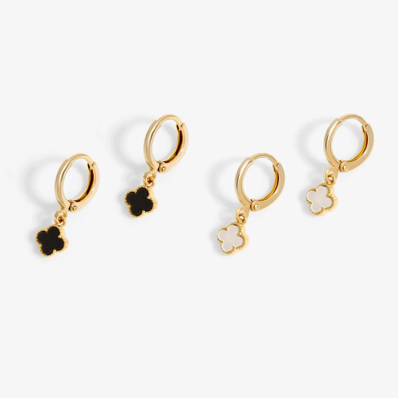 Image of Mood Gold Crystal Clover Mixed Earrings - Pack Of 2 Gold