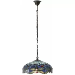 Image of Tiffany Glass Hanging Ceiling Pendant Light Blue Dragonfly 3 Lamp Shade i00109