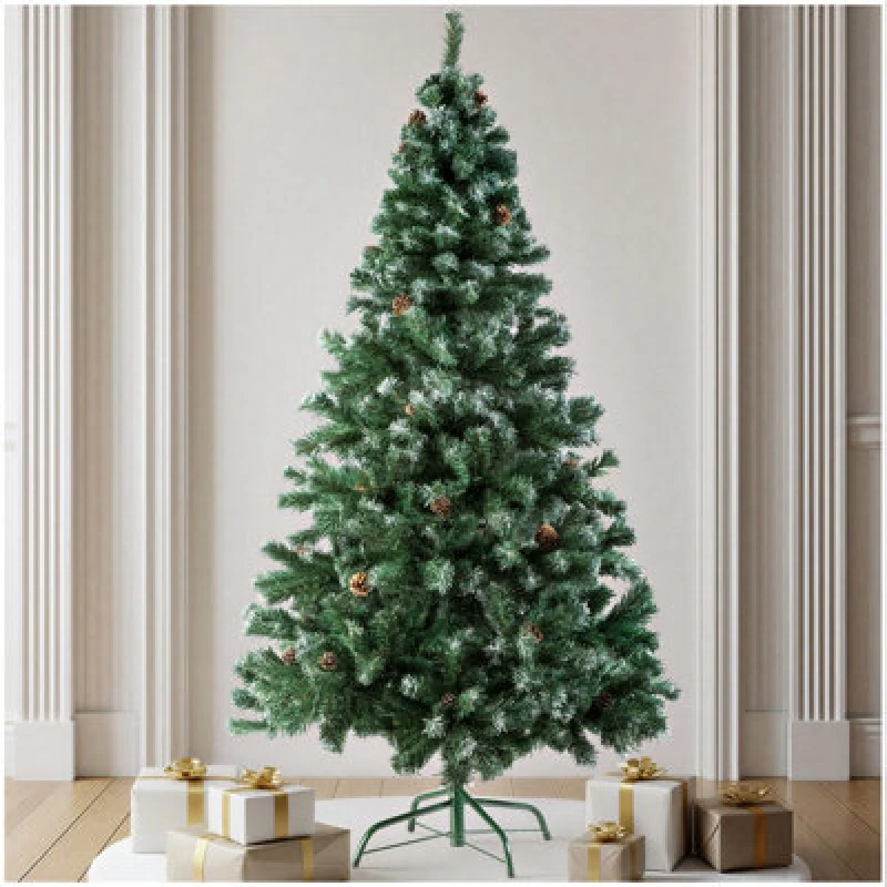 Image of Tectake Christmas Tree - Artificial Christmas Tree With Frosted Tips, Pine Cones, And Metal Stand - 180 Cm - Green