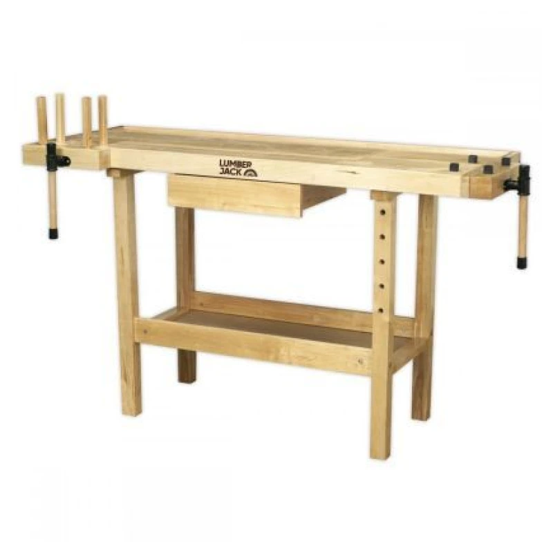 Image of Lumberjack Heavy Duty Solid Wooden Woodworking Work Bench Drawer 2 Vice Nude