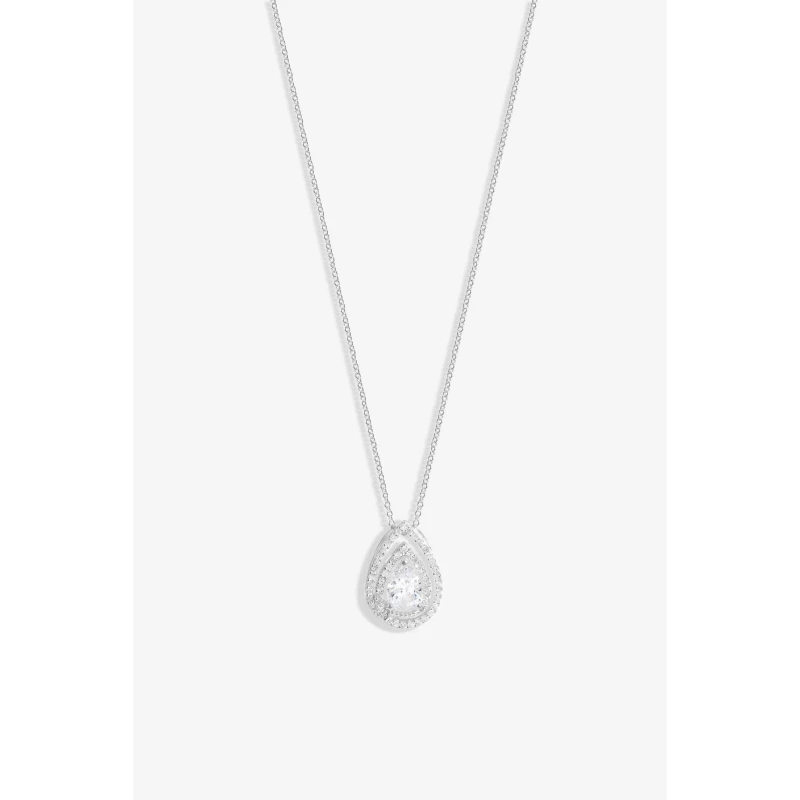 Image of Simply Silver Sterling Silver 925 CZ Pear Double Halo Pendant Silver One Size