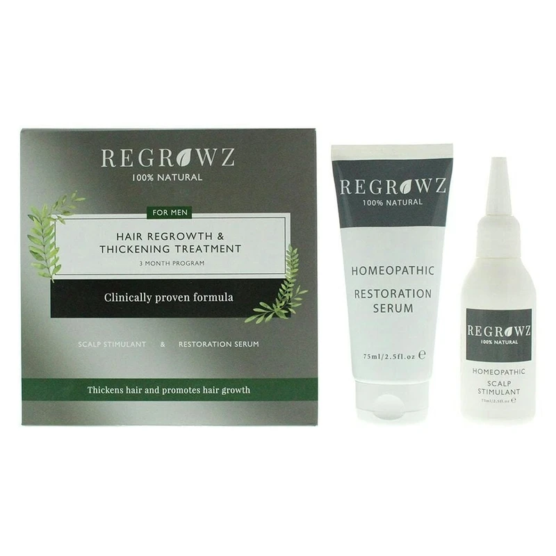 Image of Regrowz Hair Regrowth & Thickening 3 Month Treatment Program For Men 75ml Scalp Stimulant + 75ml Restoration Serum
