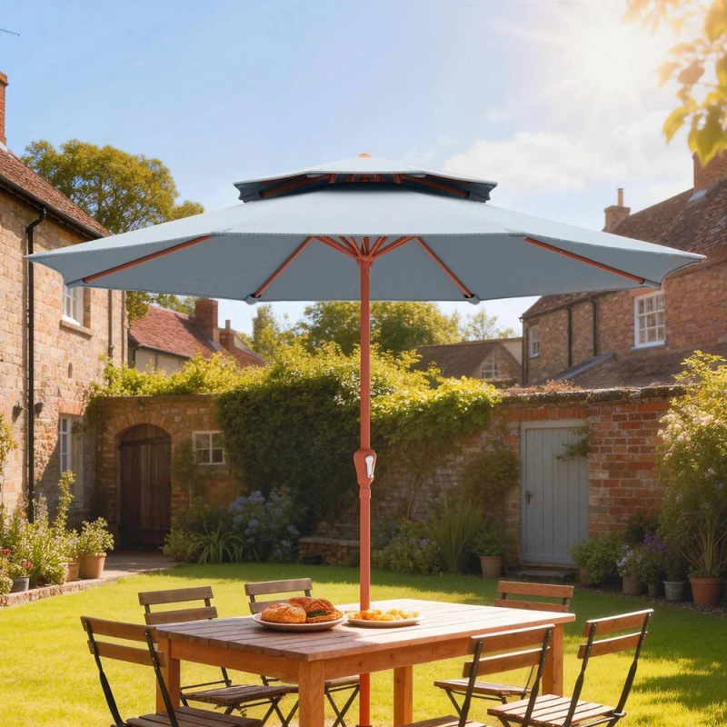 Image of OUTSUNNY 2.7 m Garden Parasol Table Umbrella with Double Top in Light Grey Light Grey Unisex