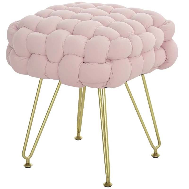 Image of HOMCOM Woven Velvet Foot Stool with Steel Legs for Living Room - Pink TJ Hughes 5063603671690