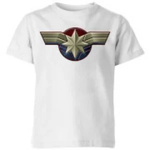 Image of Captain Marvel Chest Emblem Kids T-Shirt - White - 5-6 Years