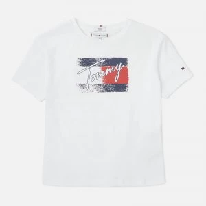 Image of Tommy Hilfiger Girls Flag Print Short Sleeve T-Shirt - White - 7 Years