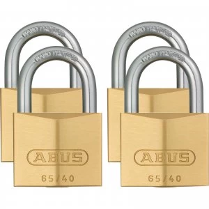 Image of Abus 65 Series Compact Brass Padlock Pack of 4 Keyed Alike 40mm Standard