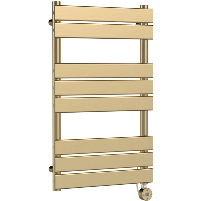Image of Nuie Electric Flat Towel Rail 8 Bars 840 X 500Mm Brushed Brass, Brown HL858