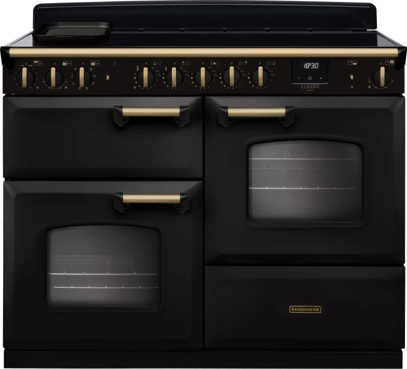 Image of Rangemaster CLDLO110EIPCBL/AB1 Classic Deluxe OC 110cm Induction Range Cooker Antique Brass Trim 18344 - CHARCOAL BLACK CLDLO110EIPCBL/AB1