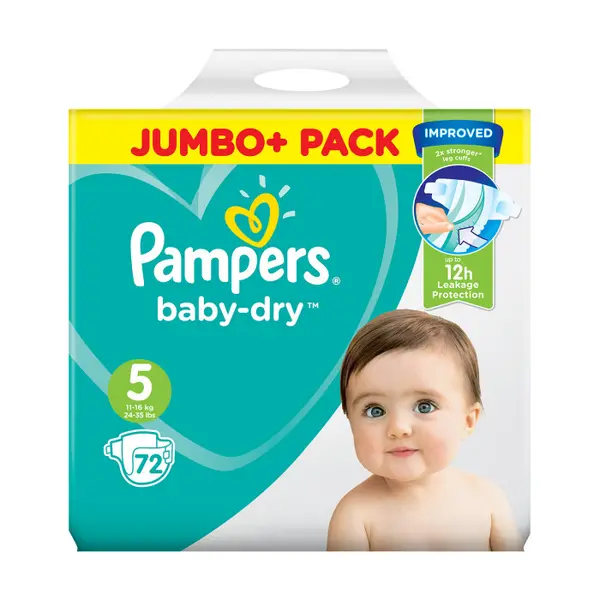 Image of Pampers Baby Dry Size 5 Jumbo Plus Pack 72 Nappies