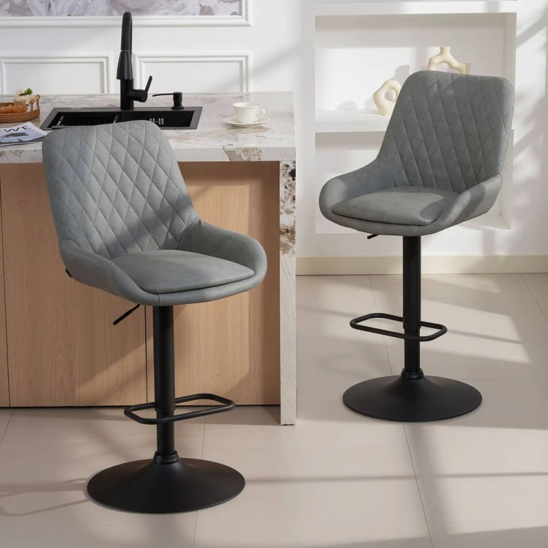 Image of HOMCOM Bar Stools Set of 2, Adjustable Bar Chairs Swivel Light Grey Light Grey Unisex