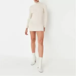 Image of Missguided Recycled Petite Rib Funnel Neck Knit Mini Dress - Neutral