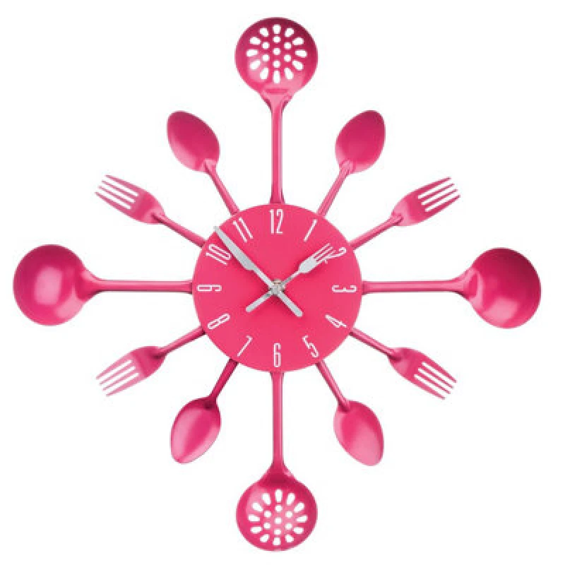Image of Premier Housewares Maison by Premier Cutlery Metal Wall Clock Pink