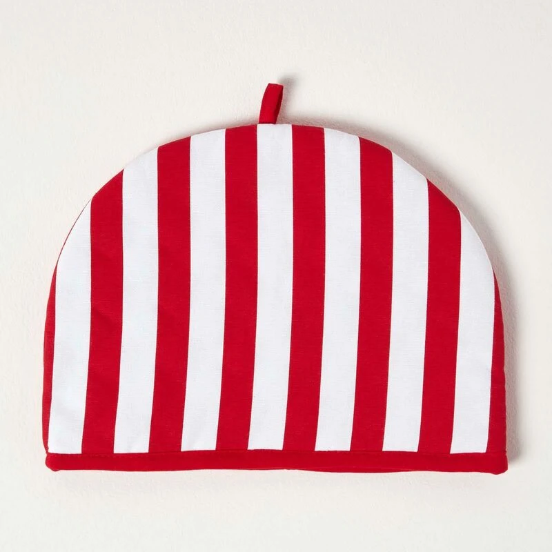 Image of Homescapes Tea Cosy Double Design Red Stripes Teapot Warmer Red unisex