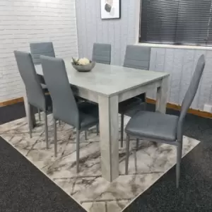 Image of Grey Dining Table and 6 chairs wood stone grey effect kitchen dining set for 6