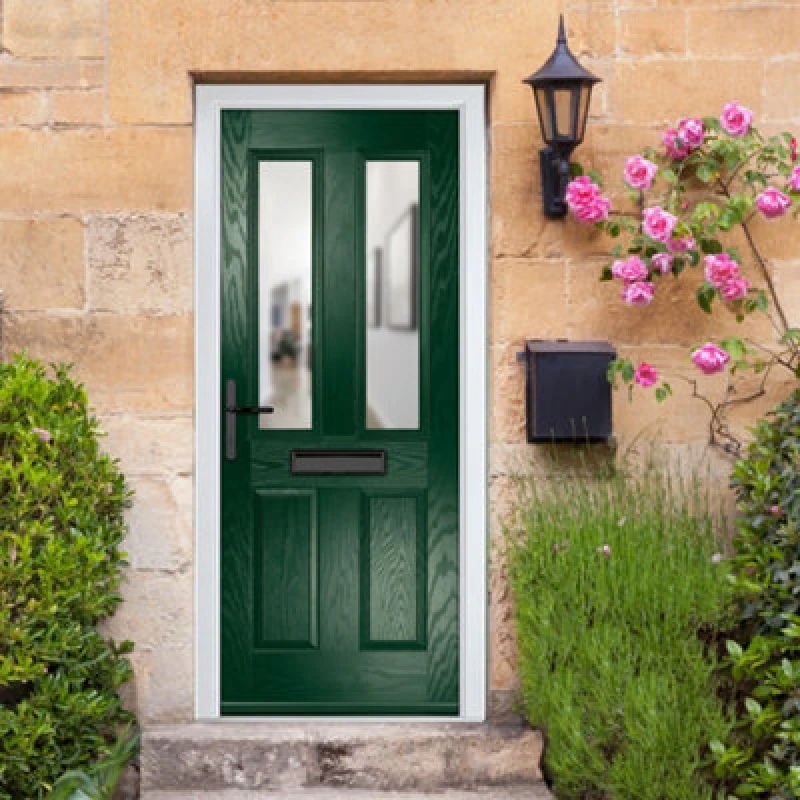 Image of Lacerta Composite Door Carnoustie Green 890mm X 2090mm Open In Right Hand Clear Glass 10 Year Guarantee - Free Delivery & Smart Lock