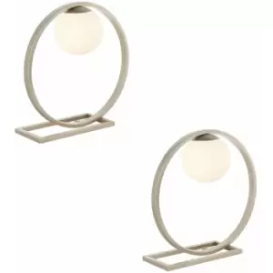 Image of 2 pack Brushed Silver Table Lamp - Gloss Opal Glass Shade - Circular Hoop Design