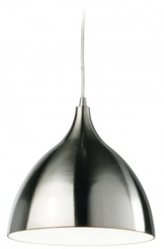 Image of 1 Light Dome Ceiling Pendant Brushed Steel, White Inside, E27