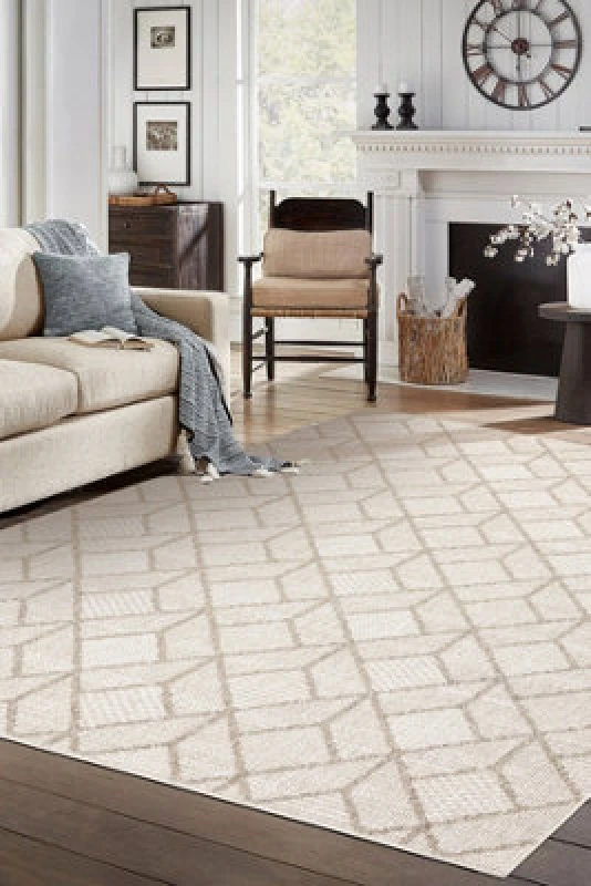 Image of RugsX Carpet Jersey 19231 Beige - Geometric Structural, Loop Boho 60X100 Cm