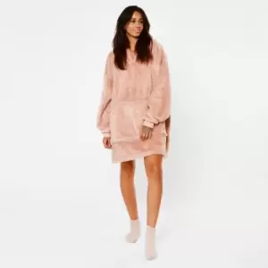 Image of Brentfords Teddy Fleece Hoodie Blanket Oversized Sweatshirt Blush Adults