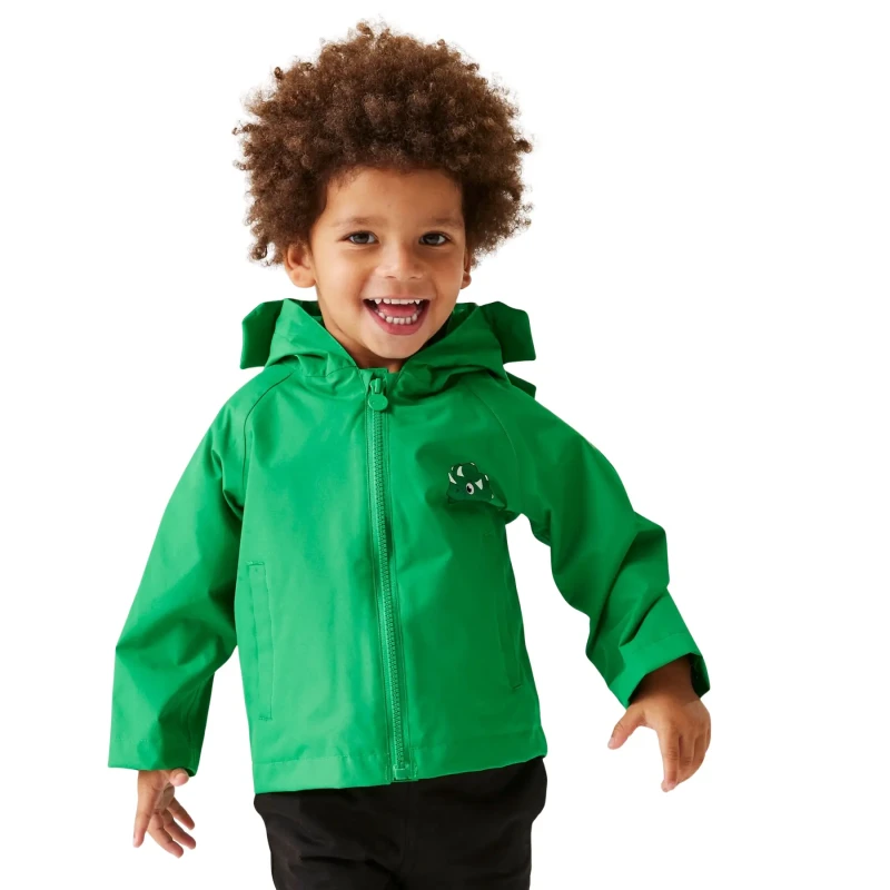 Image of Regatta Boys & Girls Animal Durable Water Repellent Jacket 6-12 Months Stompy the Dinosaur/Jelly Bean RKW264-AFP-6