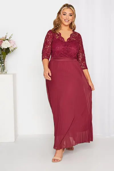 Image of Yours Pleated Bridesmaid Maxi Dress Red