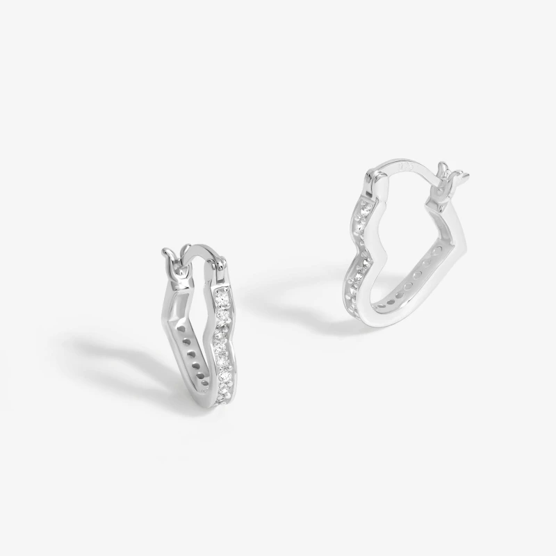 Image of Simply Silver Sterling Silver 925 Cubic Zirconia Pave Open Heart Hoop Earrings Silver