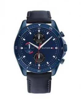 Image of Tommy Hilfiger Blue Ip Case, Blue Dial Leather Strap Watch