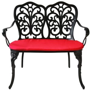 Image of Charles Bentley Cast-Aluminium Bench with Red Cushions