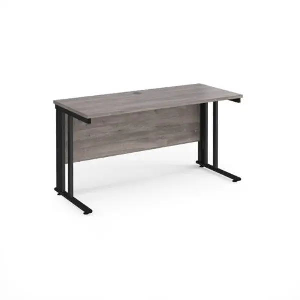 Image of Maestro 25 straight desk 1400mm x 600mm - Black cable managed leg frame, grey oak top