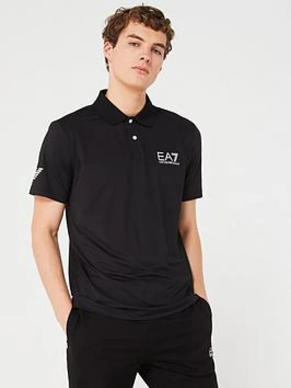 Image of EA7 Ventus Chest Logo Polo Shirt Black/White S