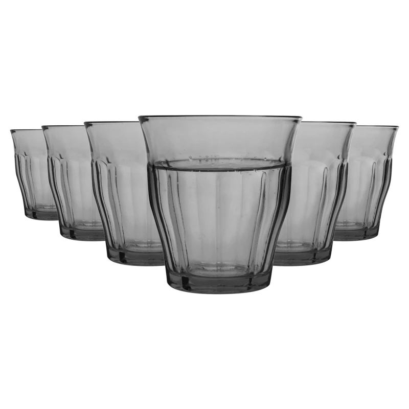 Image of Duralex 12 Piece Picardie Drinking Tumbler Glasses Set - Grey - 250ml Grey