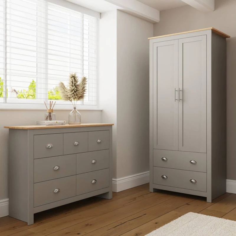 Image of GFW Lancaster 2 Piece Bedroom Furniture Set in Grey Grey Unisex