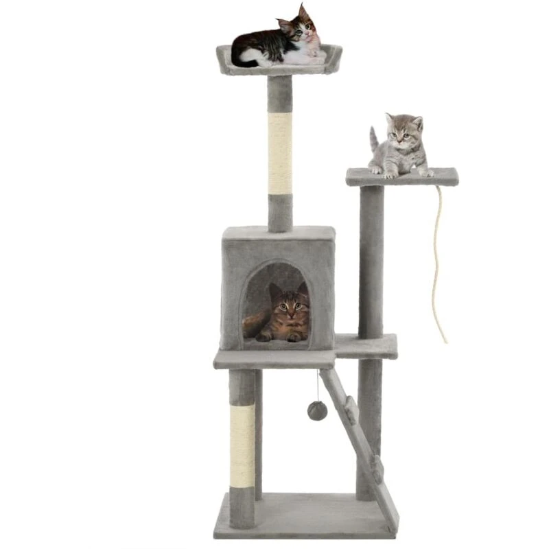 Image of vidaXL Cat Tree with Sisal Scratching Posts 120cm Grey Kitten Furniture Tower