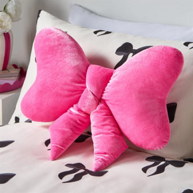 Image of OHS OHS Velvet Bow Shaped Novelty Decorative Scatter Cushion Plush Pillow in Pink Pink One Size Unisex 5027434226894