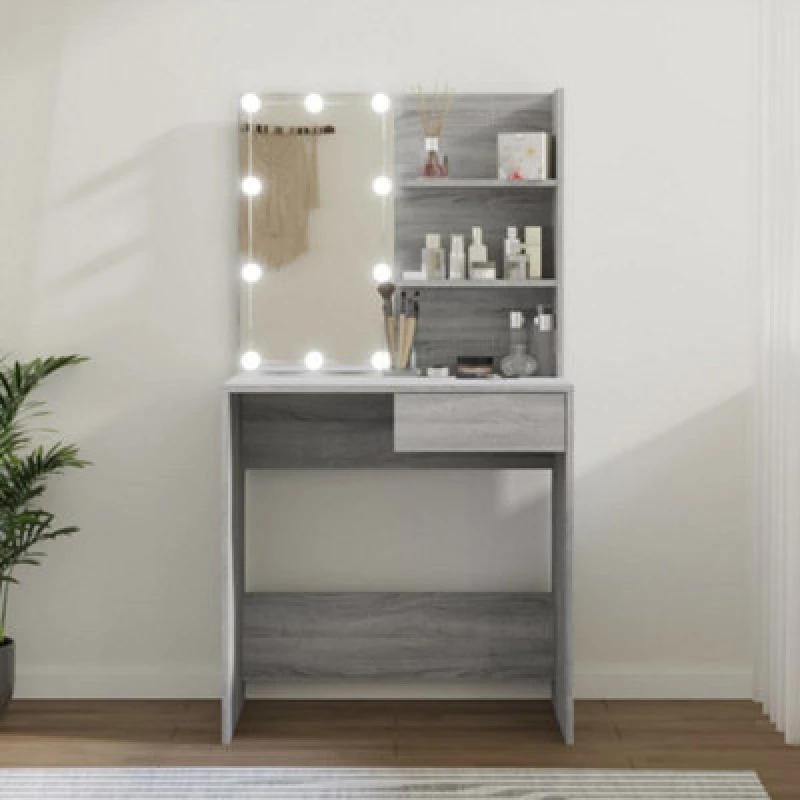Image of VIDAXL Vidaxl - Dressing Table with LED Grey Sonoma 74.5x40x141cm 8720287087625