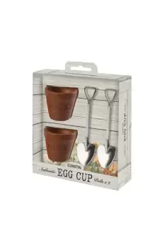 Image of Flower Pot Egg Cups and Spoons Set of 2