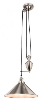 Image of 1 Light Rise & Fall Dome Ceiling Pendant Brushed Steel, E27