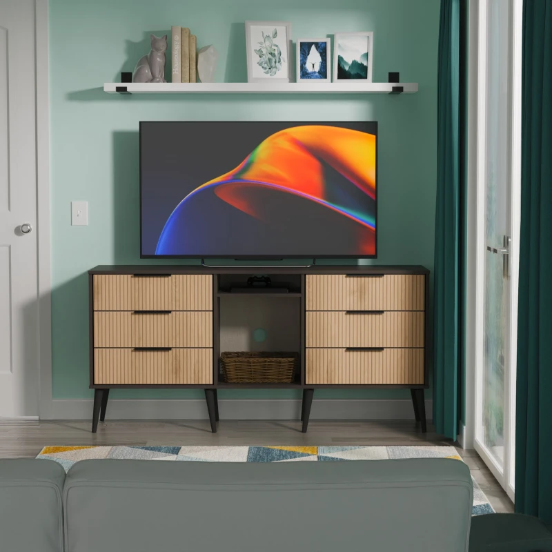 Image of Ready Assembled 2 U Fuji 6 Drawer Sideboard (Ready Assembled) in Grey Grey Unisex