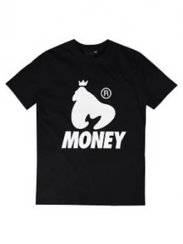 Image of Money Boys Black Label Logo Short Sleeve T-Shirt - Black, Size 7-8 Years