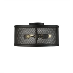 Image of 3 Light Flush Ceiling Light Mesh Matt Black, E27