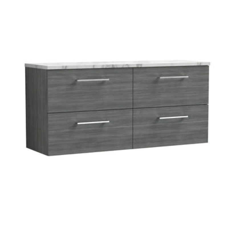 Image of Nuie Arno Wall Hung 4-Drawer Vanity Unit With Laminate Worktop In Carrera Marble