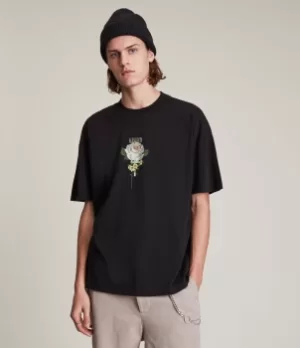 Image of AllSaints Mens Wreath Crew T-Shirt, Washed Black, Size: L