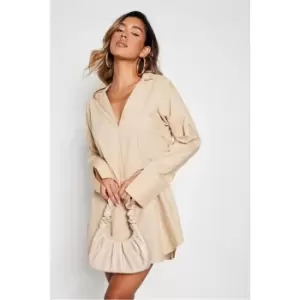 Image of I Saw It First Woven Concealed Zip Long Sleeve Shirt Dress - Brown