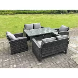 Image of Fimous 6 Seater Outdoor Dark Grey Rattan Lounge Complete Sofa Set