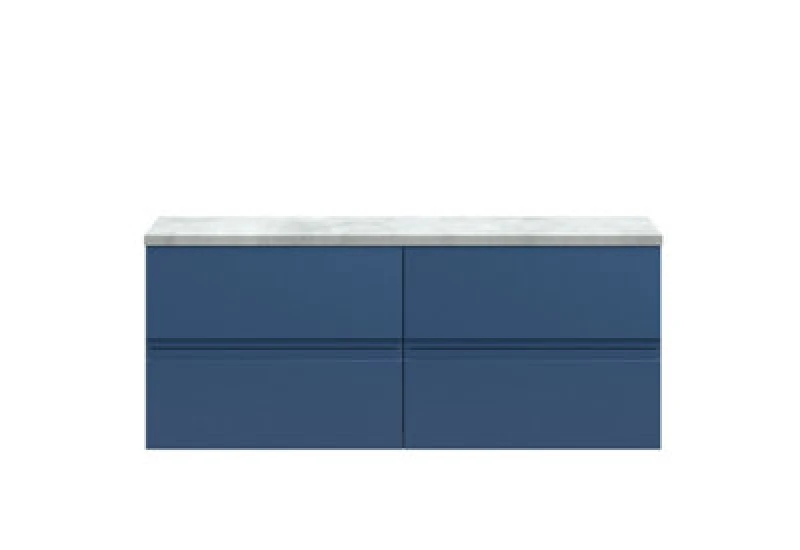 Image of Hudson Reed Urban Wall Hung Countertop Basin Unit, 2 Soft Close Drawers Vanity Unit And Bellato Grey Worktop In Satin Blue, 1200mm