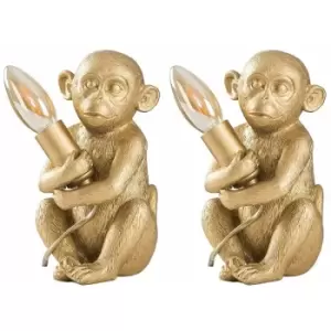 Image of Minisun - 2 x Baby Monkey Table Lamps - Gold - No Bulb