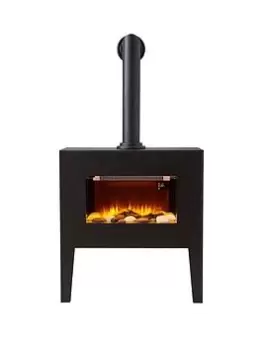 Image of Black & Decker Portable Stove - Black Wooden Cabinet With Chimney